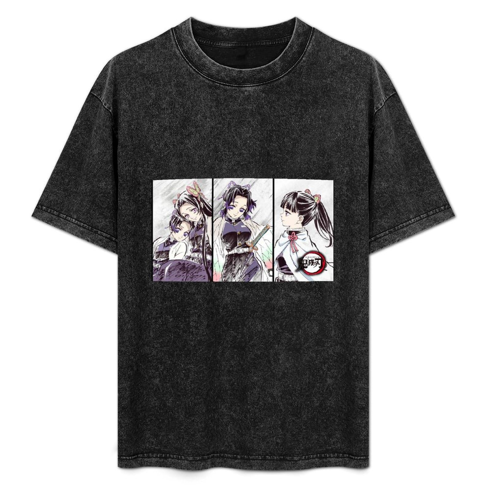 Kanae Kochou Kanao Tsuyuri Shinobu Kochou Summer Casual Tee Short Sleeve Crew Neck Cotton Tops Unisex Washed Vintage T-Shirt Black M