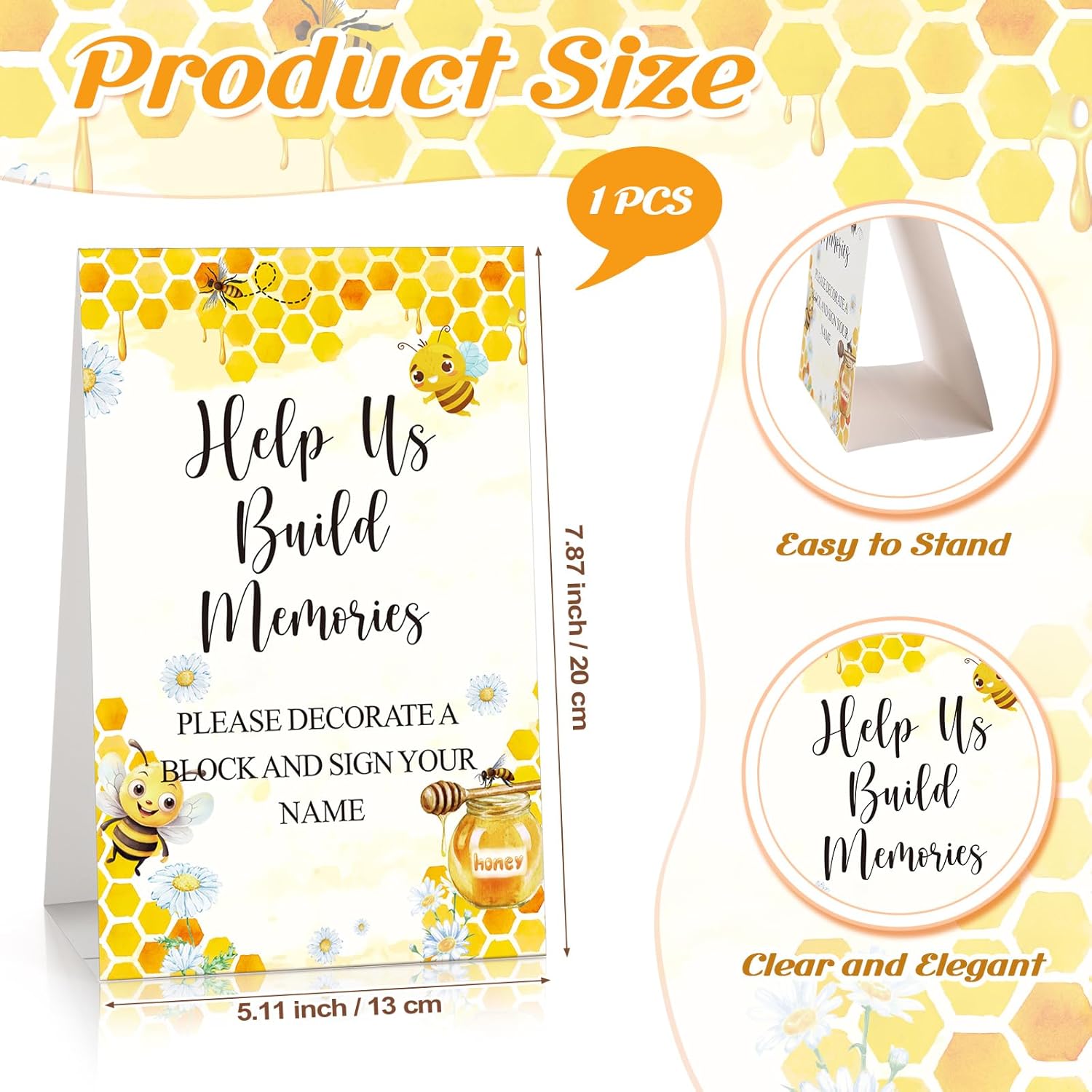 125 Pcs Baby Shower Decorate a Block Game Set Includes Help Us Build Memories Sign 100 DIY Blank Wooden Block 24 Paint Marker Prize for Wedding Baby Shower Game(Bee)