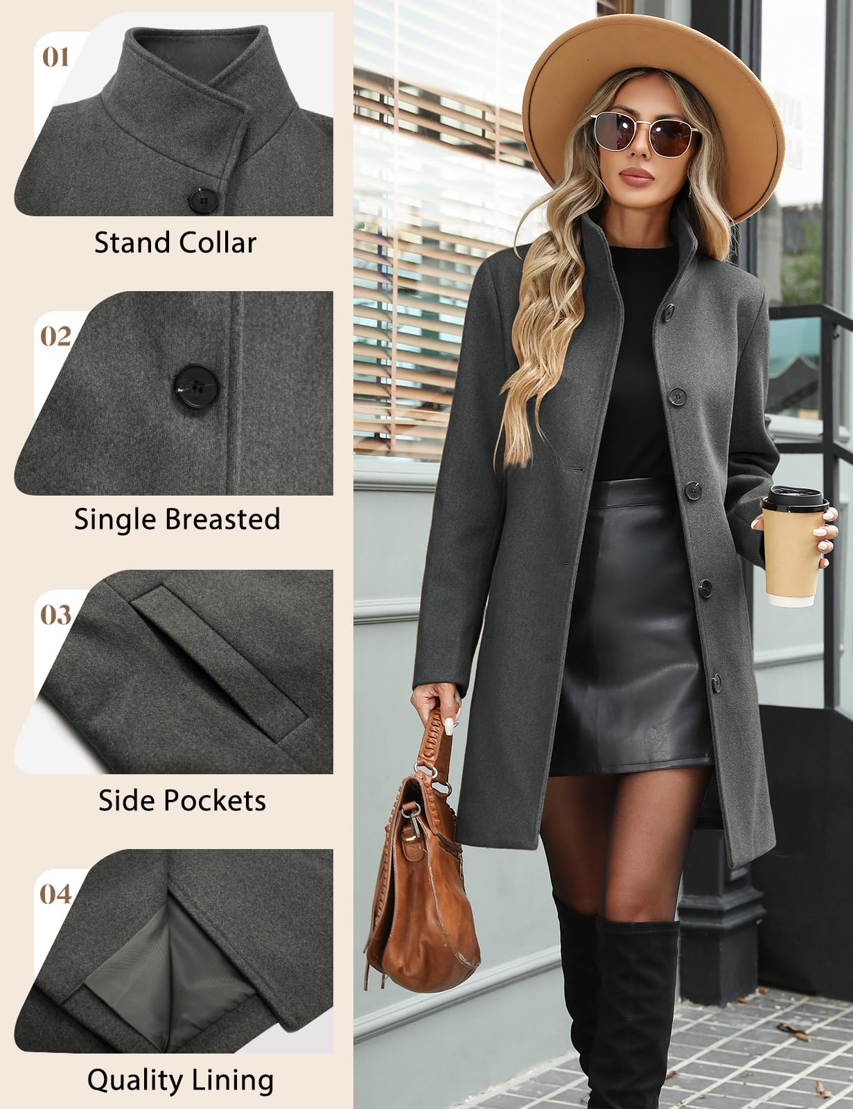 Mantel Damen Wintermantel Lang Winterjacke Klassischem Wintercoat Revers Übergangsjacke Knielang Trenchcoat Elegant Jacke Herbst Winter Outwear mit Knopf