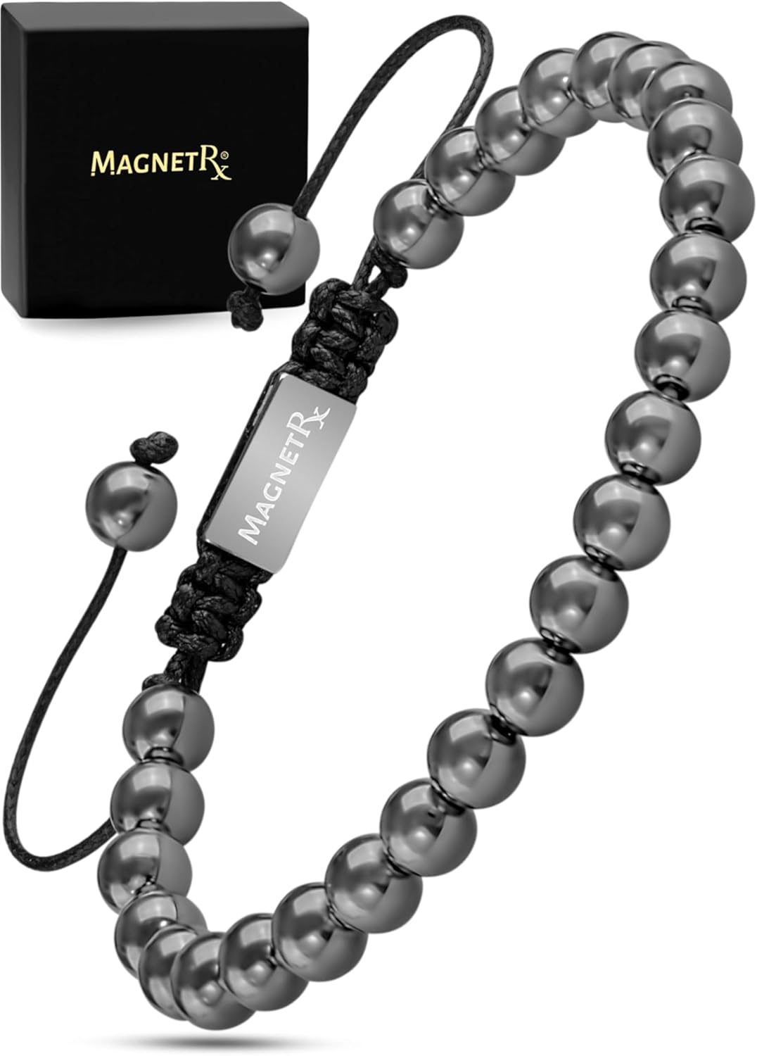 MagnetRX Magnetic Hematite Bracelet  MAX Strength Magnetic Stones  Beaded Magnetic Bracelets for Men and Women (Classic 6mm Bead)