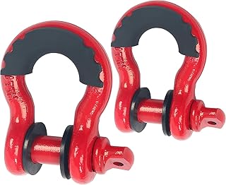 Maureen Pair of Red Shackles 3/4" D Ring Shackle 9,500LBS Breaking Strength with 7/8" Pin and Black Isolator and Washer Kits for Tow Strap Winch Off Road Vehicle Recovery