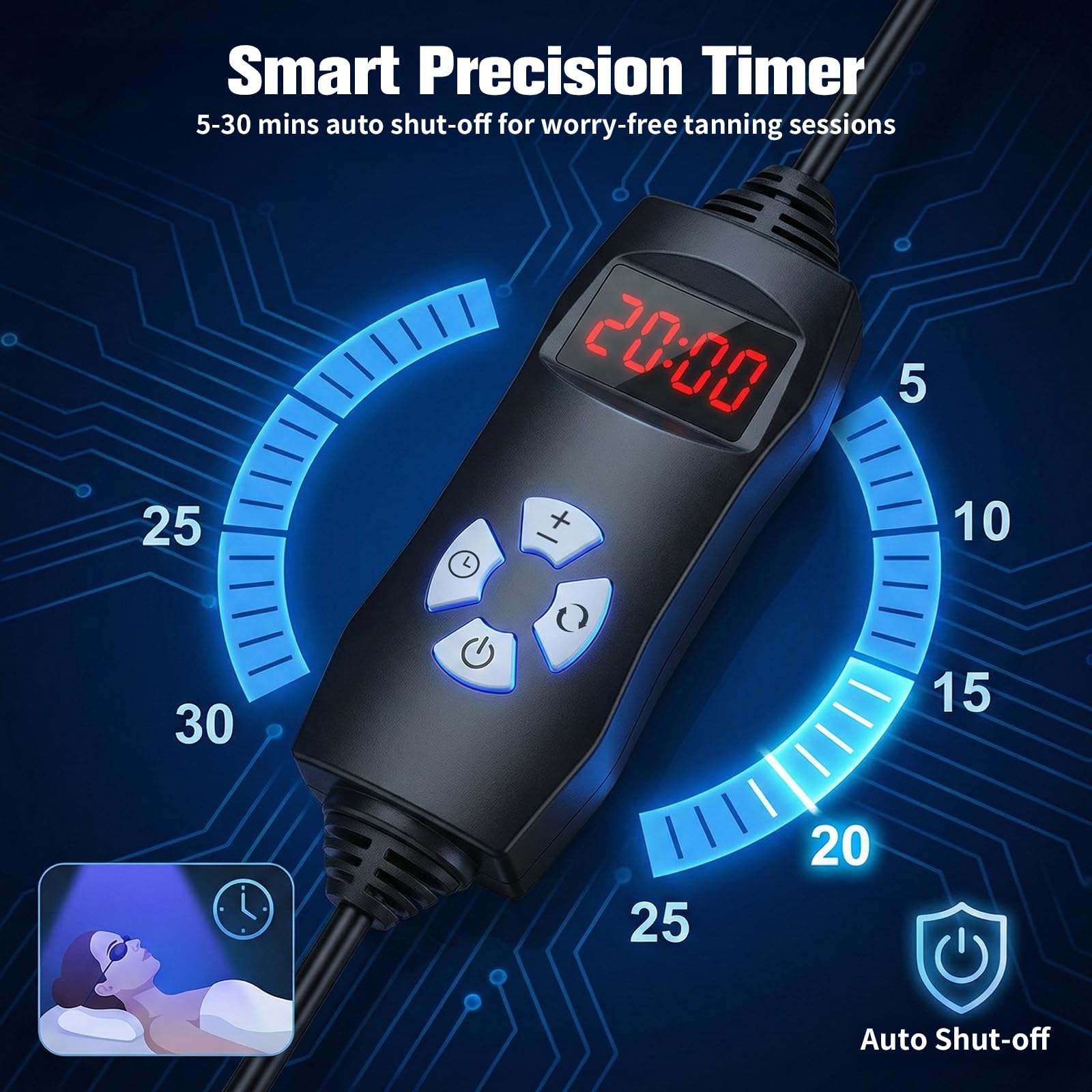 Lámpara de bronceado para el hogar: lámpara de bronceado facial con 4 cabezales de lámpara y 540 bombillas LED, soporte giratorio de 360°, 5 modos de iluminación, temporizador ajustable, con gafas