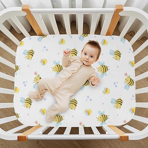 Miniatura 2 de Sábanas bajeras ajustables para cuna, abejas de abejas melíferas amarillas, sábanas portátiles y elásticas para bebé niño, colchón suave y