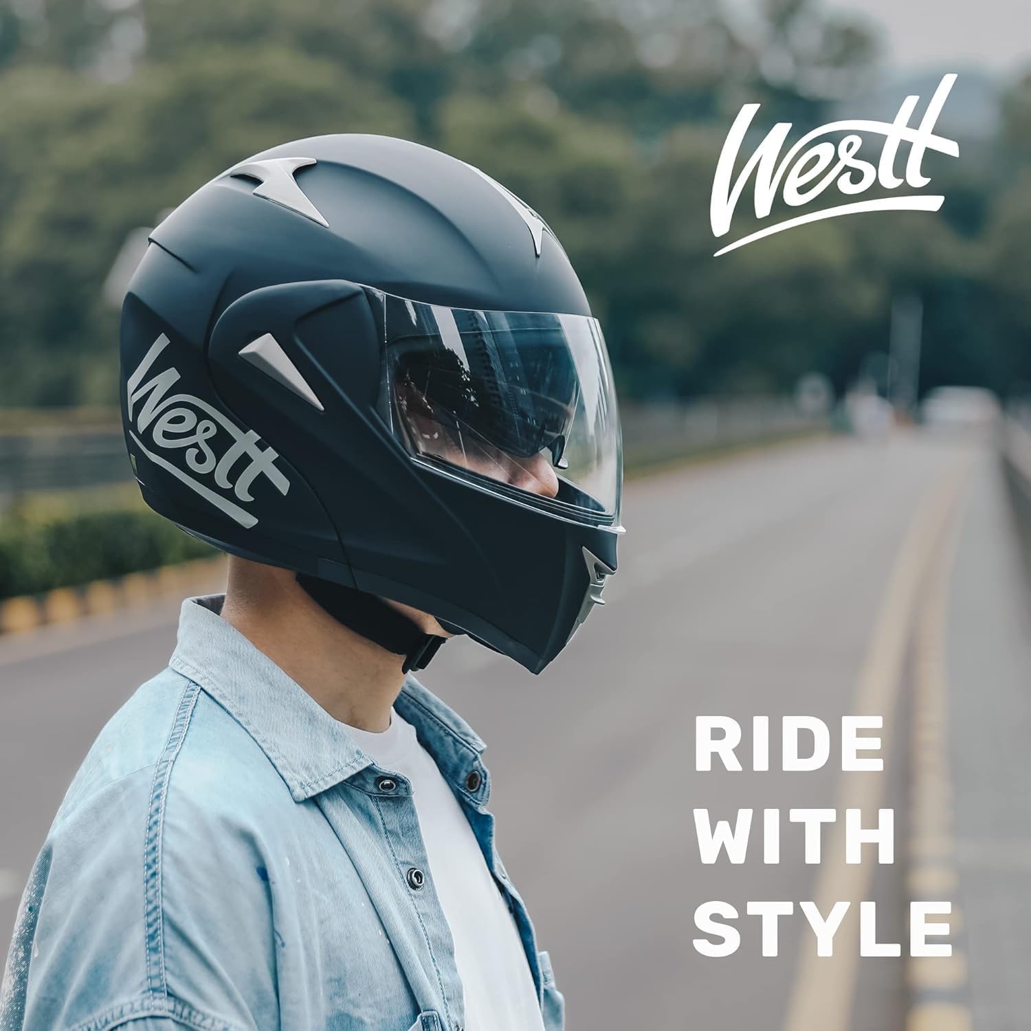 Westt Klapphelm Motorrad ECE 22.06 Zertifiziert – Integralhelm mit Sonnenblende & Visier, Motorradhelm für Damen & Herren, Jethelm mit Kinnschutz, waschbares Innenfutter, für Roller, Scooter & Moped