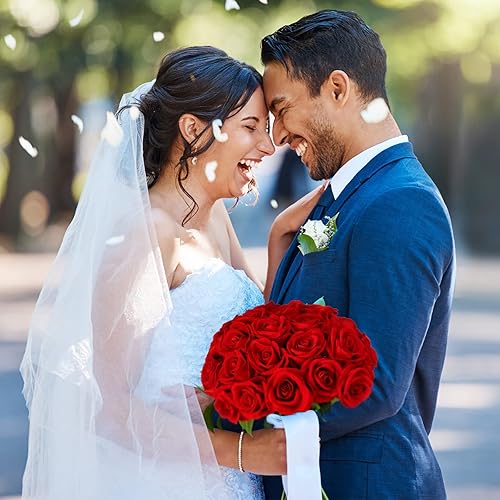 Miniatura 7 de Hoteam 30 rosas artificiales gigantes de terciopelo, flores artificiales de terciopelo pesado, ramo de rosas artificiales a granel con tallos largos