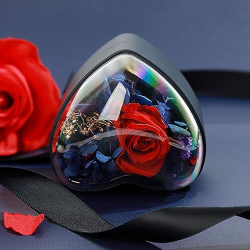 Miniatura 8 de Caja con colgante de rosa preservada, caja de joyería de terciopelo en forma de corazón para el día de San Valentín, día de la madre, boda,