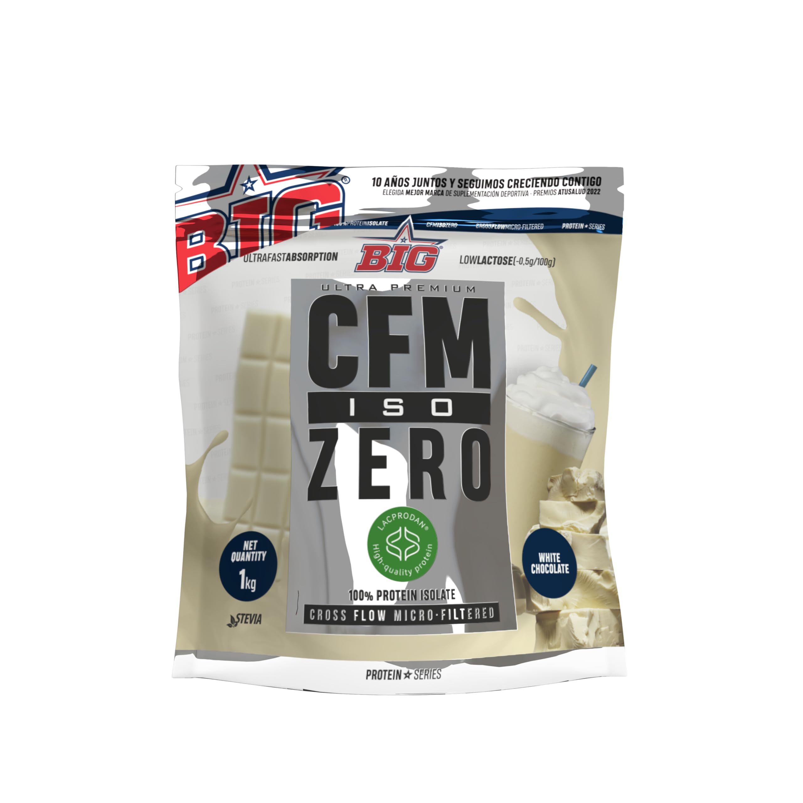 BIG - Proteina Isolada - Proteinas Whey para Masa Muscular - Whey Protein Isolate - Proteína en Polvo Materia Prima Premium Sin Grumos, Baja en Lactosa, Sin Azúcares Añadidos (1kg, White Chocolate)