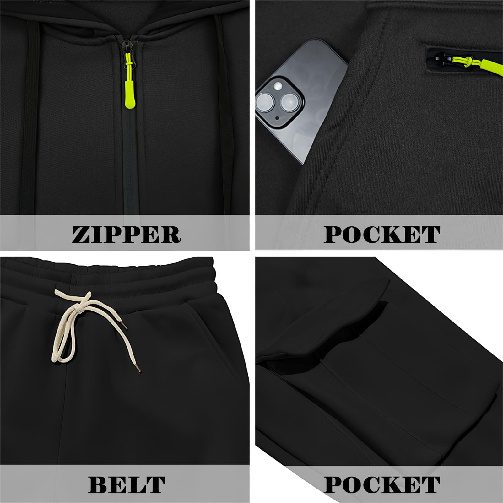 amropi Tuta da Ginnastica con Cappuccio da Uomo Felpa con Cerniera 1/4 e Pantaloni Cargo Sportivo da Jogging Set