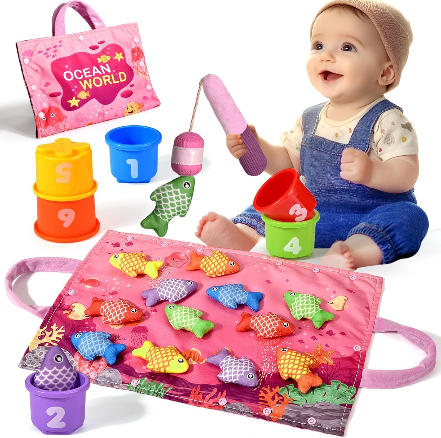 Yitical Montessori Toys for 1 Year Old Boy Girl Gifts, Cloth Fishing Game for Toddler 1-3, Sorting Learning Baby Toys 6-12-18 Months, One Year Old Girl Boy Birthday Gifts, Early