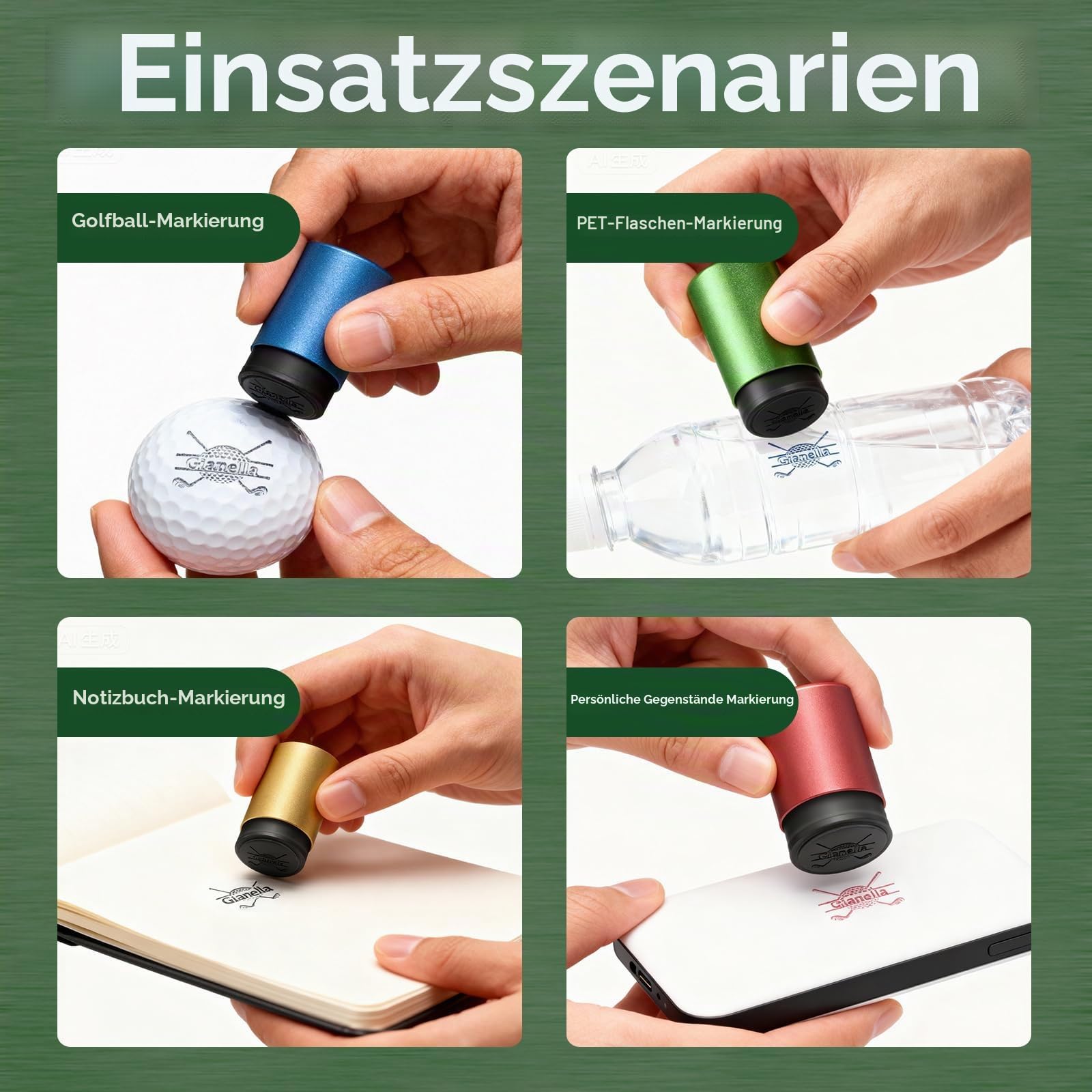 Amlion Personalisierter Golfball-Stempel, personalisierbar, selbstfärbender Stempel, Golfball-Marker mit Monogramm-Namen-Logo, Initiale, maßgeschneidert, langlebig, Golfballzubehör, Geschenke für
