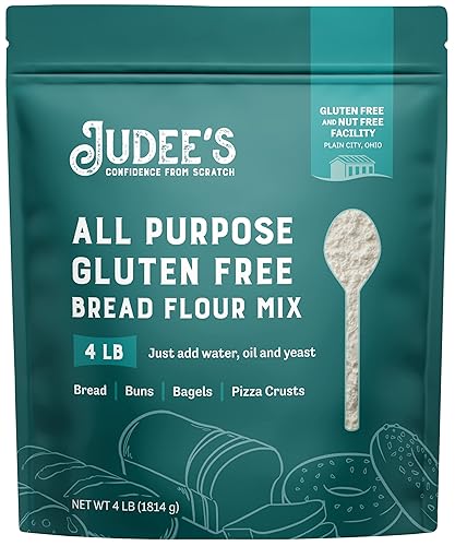 Judees - Mezcla de harina de pan multiusos sin gluten 4 libras haz pan casero cortezas de pizza bagels bollos magdalenas inglesas focaccia y más Judees - Mezcla de harina de pan multiusos sin gluten 4 libras haz pan casero cortezas de pizza bagels bollos magdalenas inglesas focaccia y más