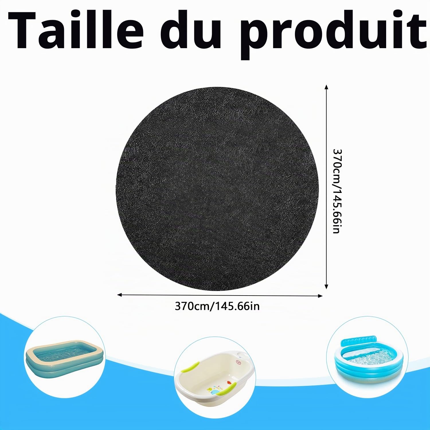 Tapis de piscine rond 366 cm - Antidérapant et indéchirable - Imperméable - Film de sol pour piscine et jacuzzi