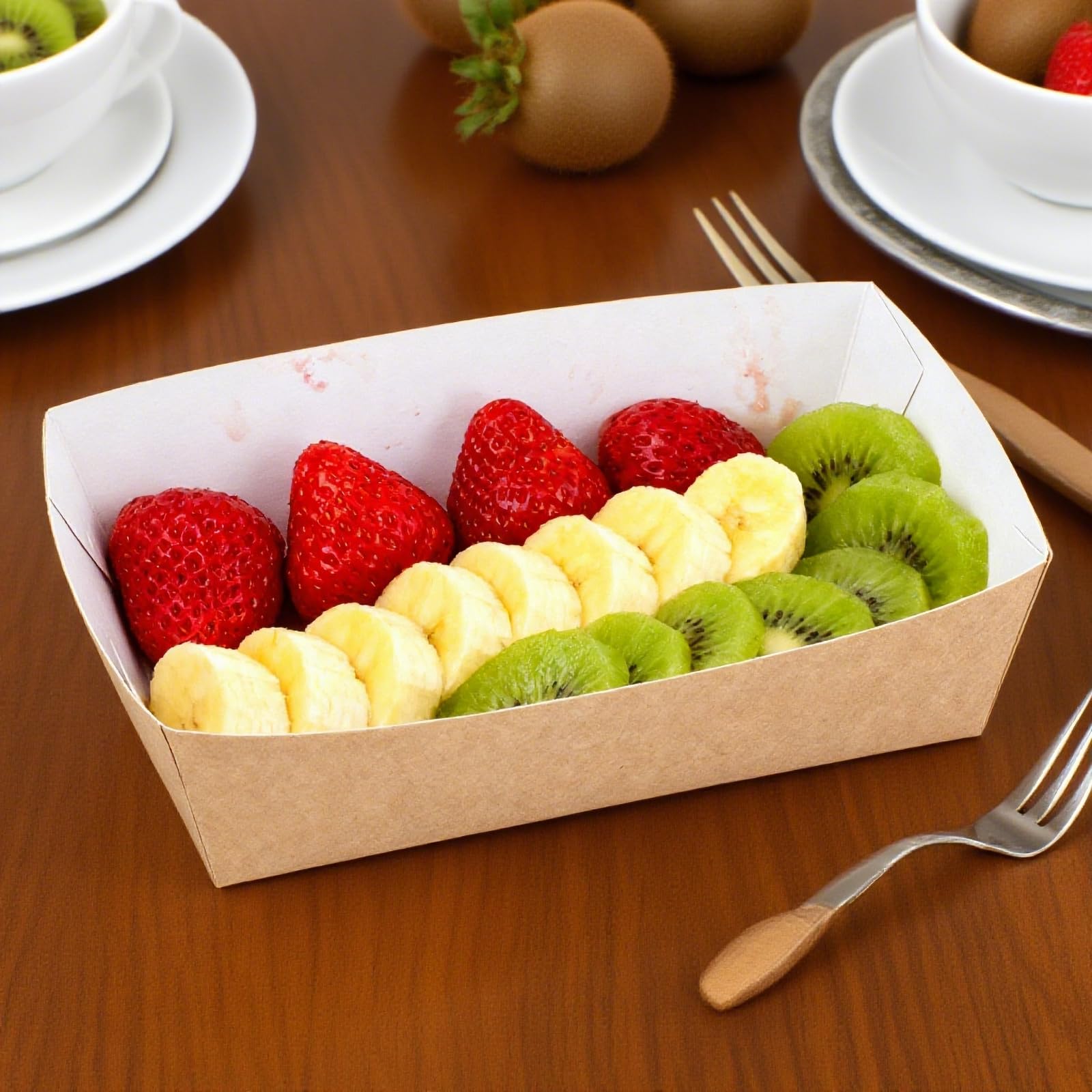 KEILEOHO Lot de 100 bols en carton jetable, 13 x 8 x 4 cm, pour saucisse au curry, frites, macarons, salade, collations, barquette alimentaire