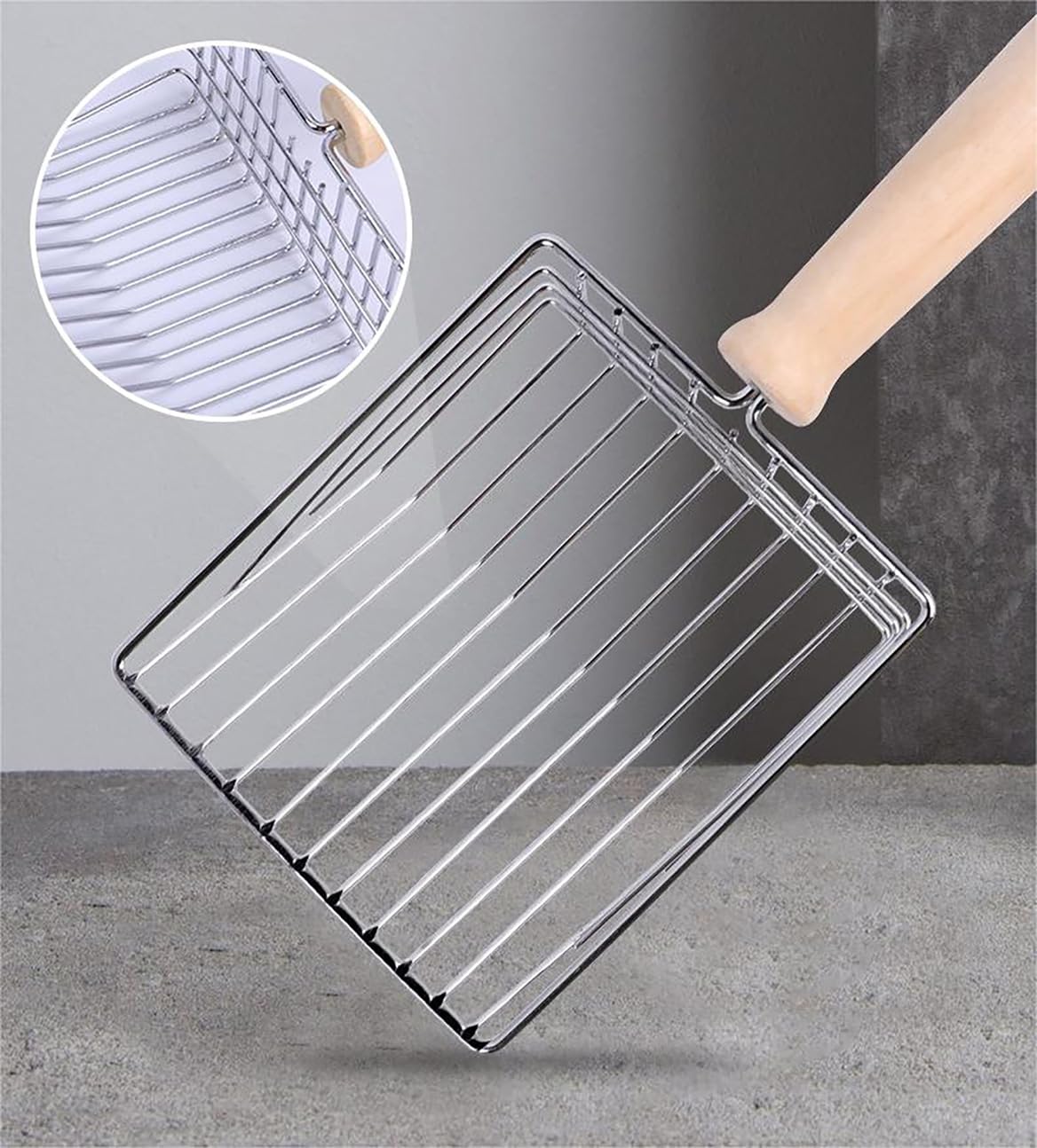 Paletta Per Lettiera Gatti In Metallo - Con Manico In Legno, Fori 7mm, Facile Da Pulire - Foto 5