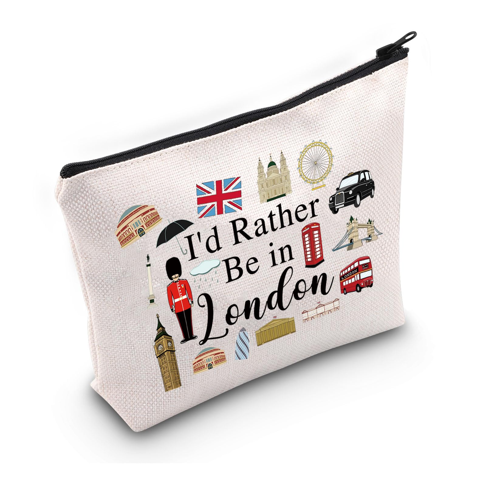 PWHAOO London Travel Gift I'd Rather Be in London Makeup Bag London Traveling Culture Themed Cosmetic Bag London Souvenir Gift, Rather Be in London M