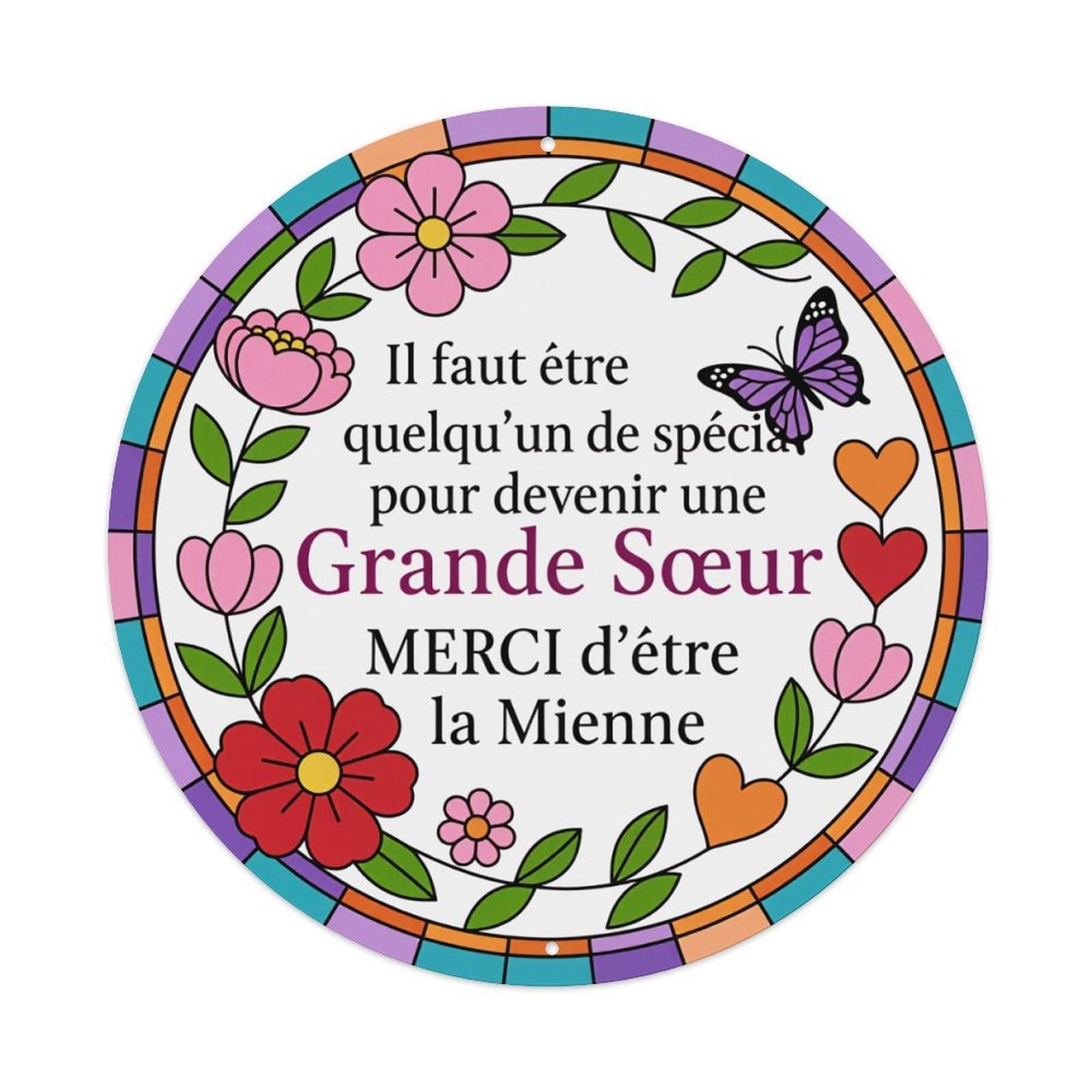 Floral Butterfly Hearts Flowers Text Round Tin Sign Vintage Style Metal Sign Home Bar Garden Wall Plaque Decor Metal Poster 8x8 Inch