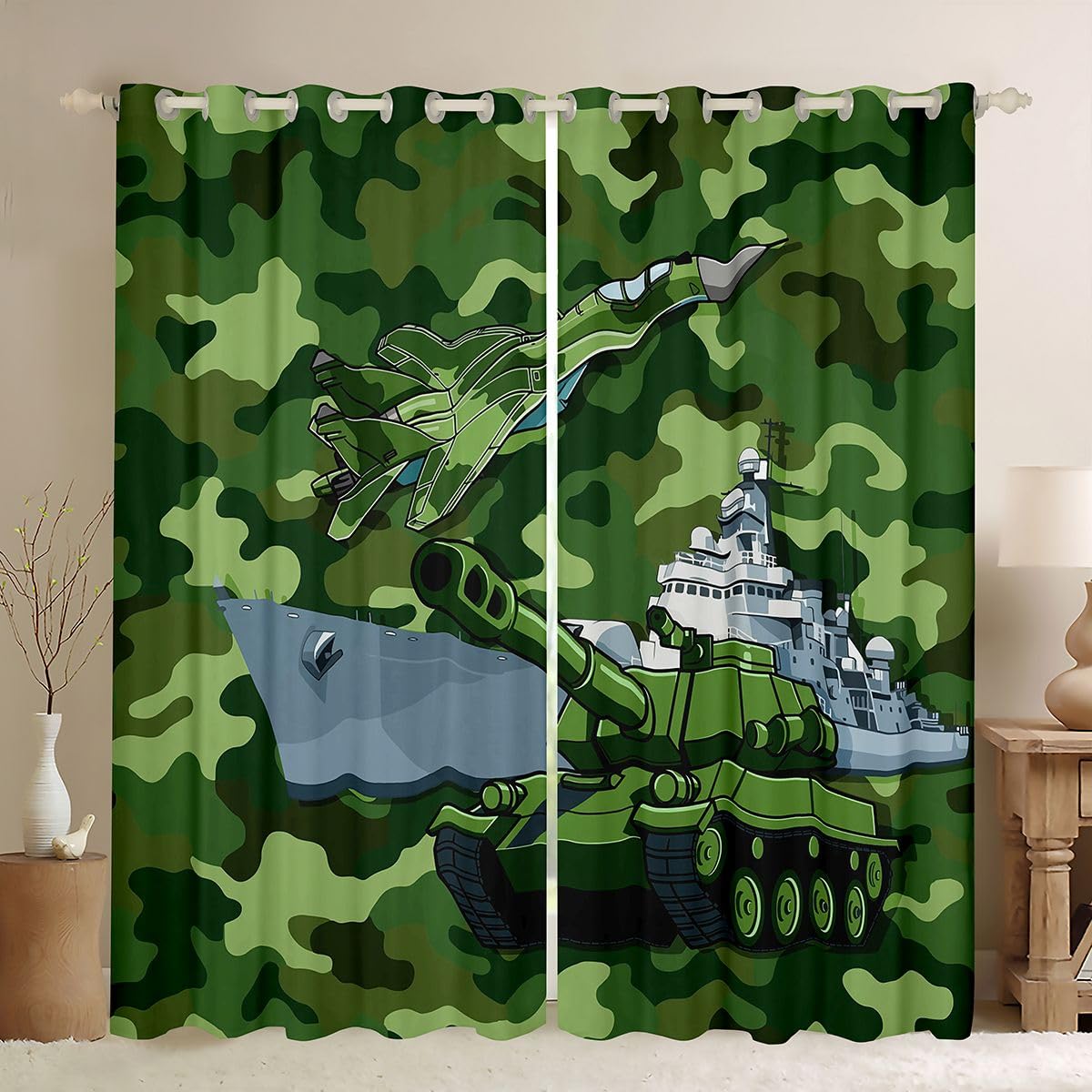 Rideau occultant camouflage 140x245 cm anti-lumiere avec motifs avion militaire