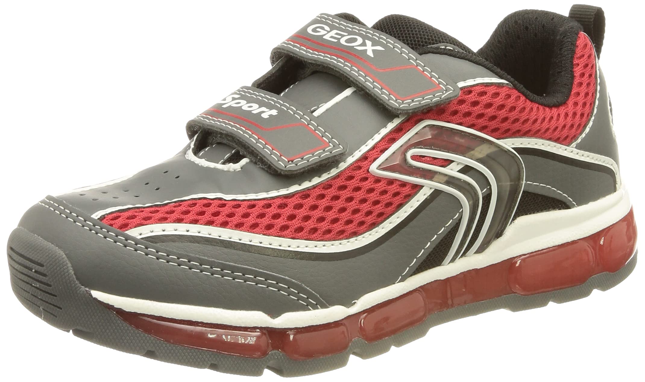 Geox J Android B.c 2 Strap Hook and Loop Gel Sole Trainers (Gray Red, US 8.5)