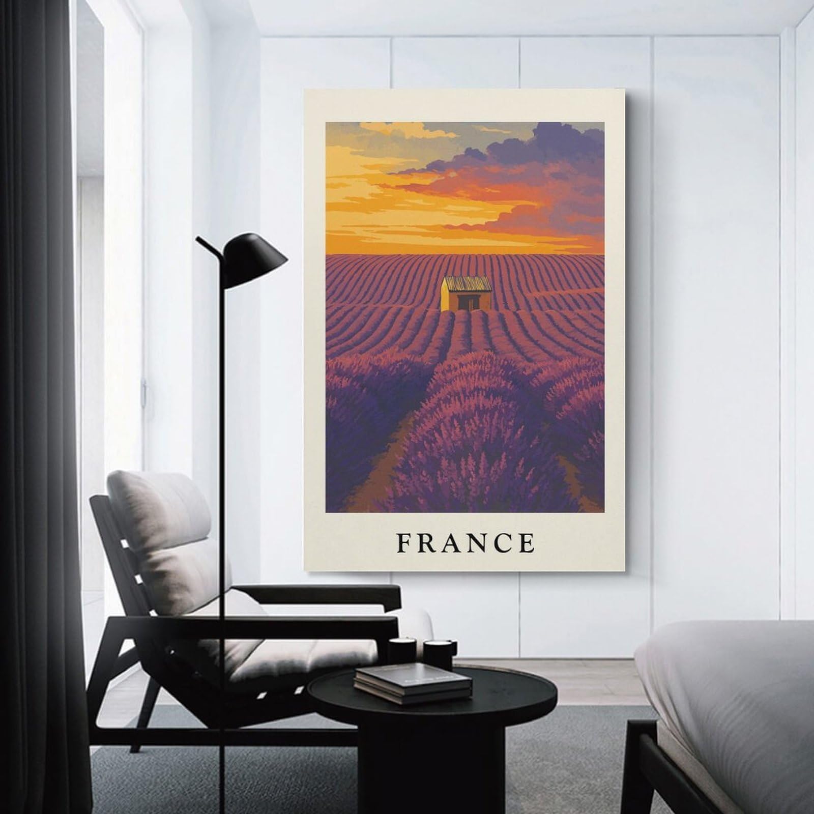 Junmoney Canvas Wall Picture Lavender Field in France at Sunset, 24x36inch(60x90cm), for Office, Study Or Home Workspace, Canvas Wall Decor for Creative Rooms