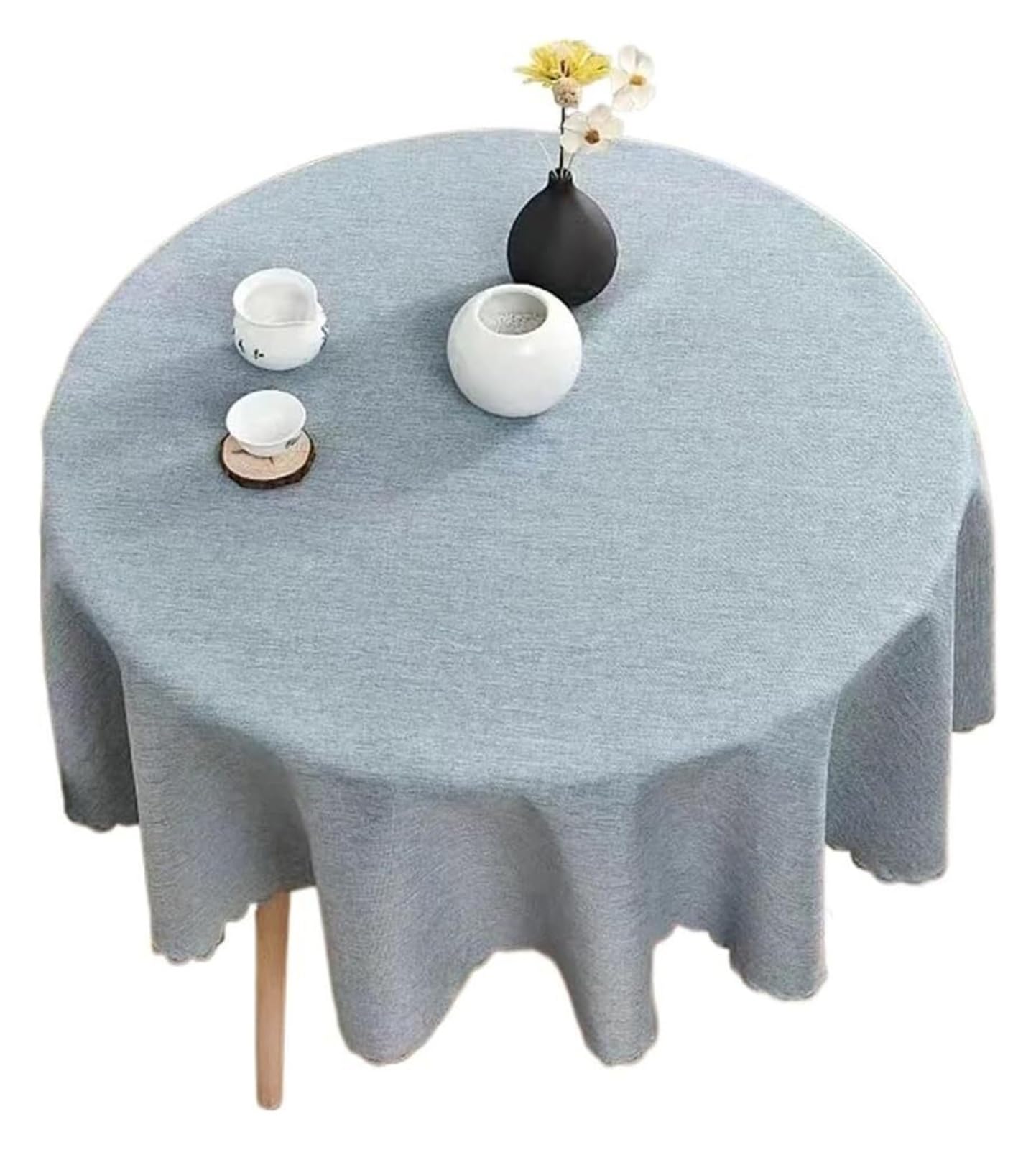 Tablecloth Round Tablecloth Cotton Linen Multicolor 90-180 Cm(Blue,90cm)