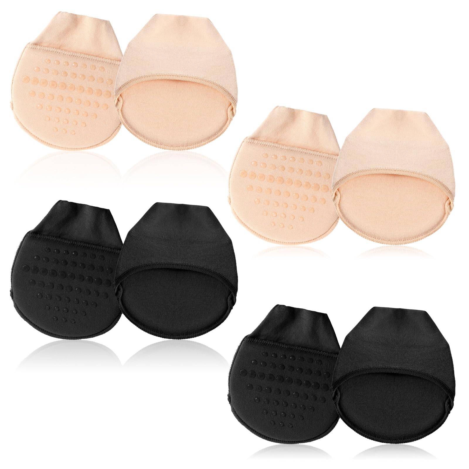 4 pary półskarpet damskich, 9 x 8 cm, niewidoczne półskarpety z bawełny, antypoślizgowe, oddychające, półskarpetki, dla kobiet i dziewcząt (czarne, kolor skóry), czarny, kolor skóry, L