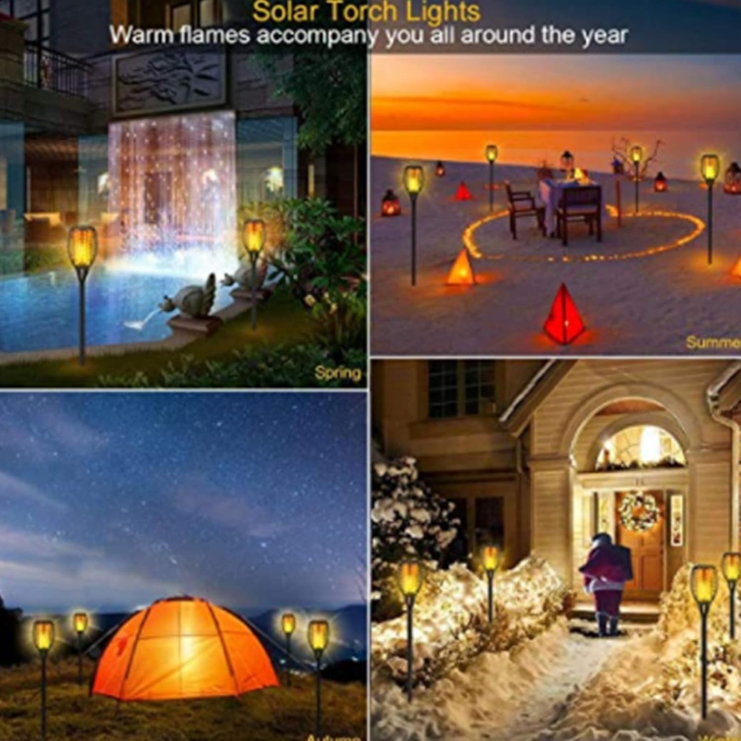 Solar Lights Landscape Decoration Lighting Dusk to Dawn Auto On/Off Security Solar Flame for Garden Patio Pathway (4PCS) Solar Torch Lights Waterproof 33 LED Dancing Flickering Flame