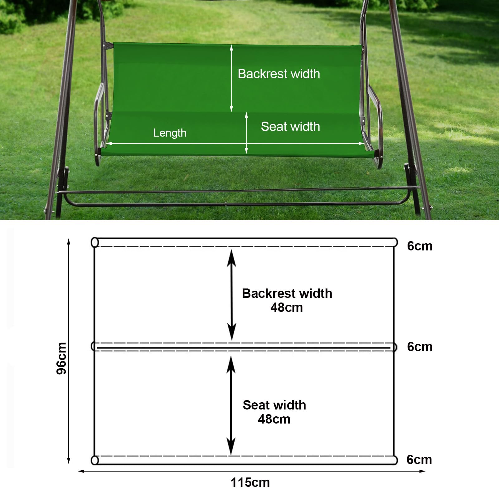 Funda de Asiento para Columpio de Jardín, Cubierta de Banco para Asiento, Funda de Repuesto para Silla Mecedora Exterior Patio, Balcón, Banco (Verde, 115x48x48cm)