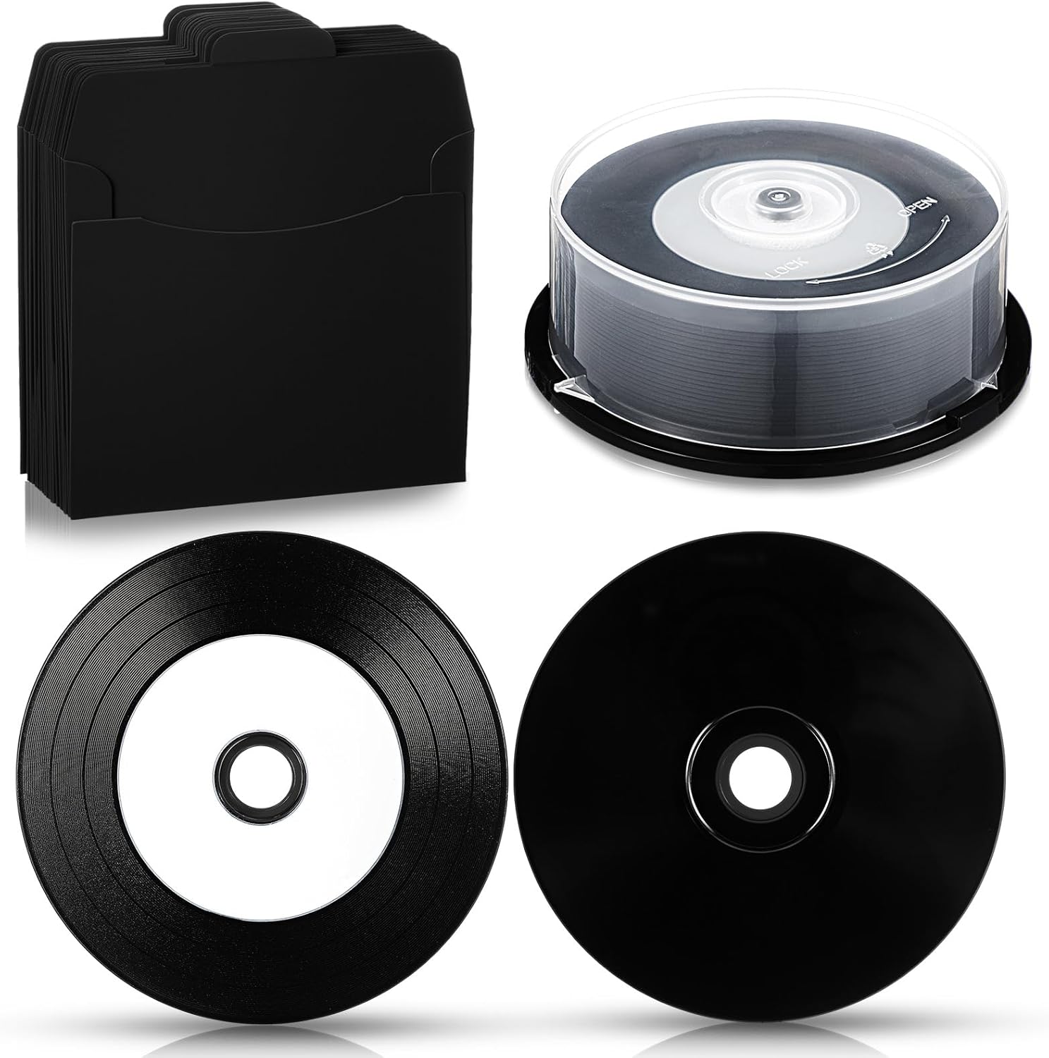25 Pcs Recordable Blank Media Discs 700MB 80 Minutes 52X with White Inkjet Printable Center and Black Recording Surface for Music Data (with 25 Pcs Kraft Paper Bag)