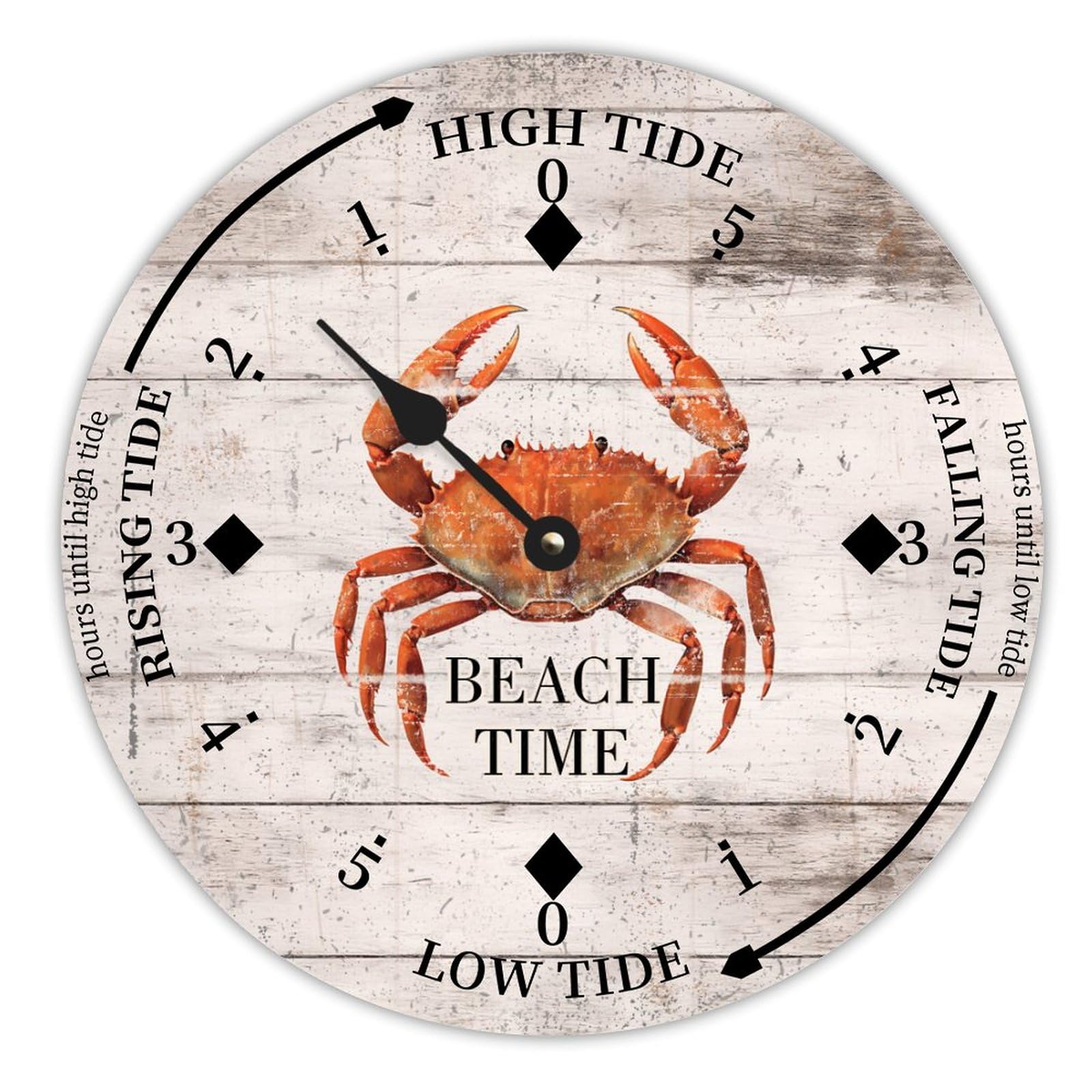 LUIJORGY Vintage Beach Time Tide Clock Beach Time Ocean Crab Ocean Time Wooden Clock Wood Tidal Clock High And Low Tide Movement Clock for Beach Seaside House Cottage Hotel Camping 15 Inch
