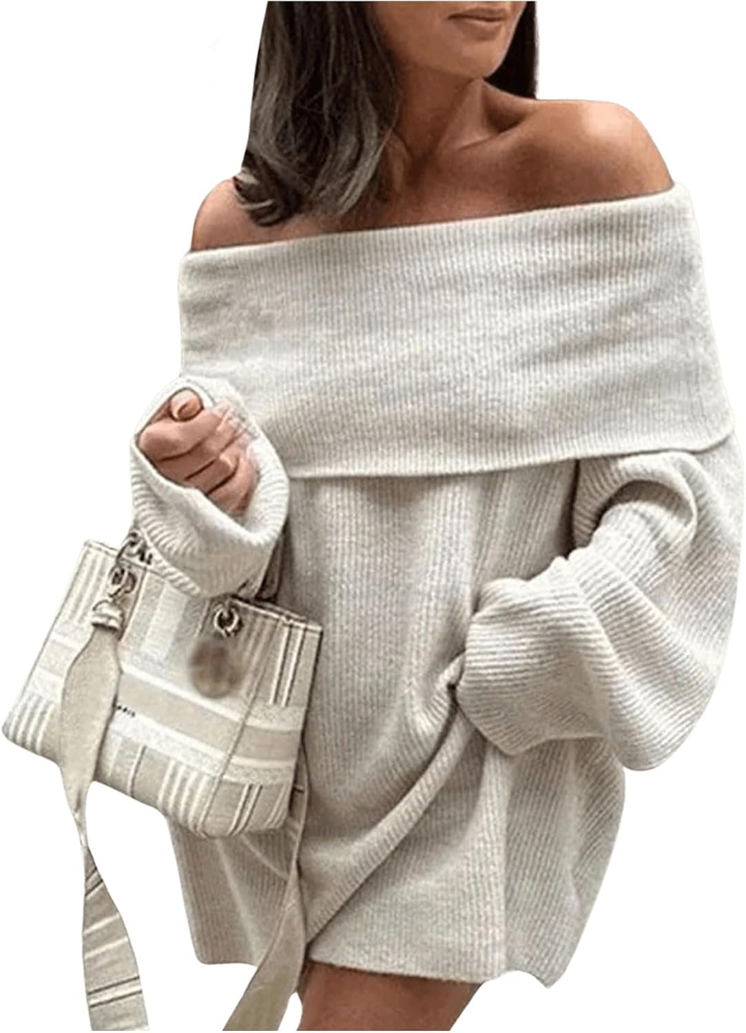 SOLY HUX Women's Off The Shoulder Sweater Dress Long Sleeve Knit Loose Mini Dresses