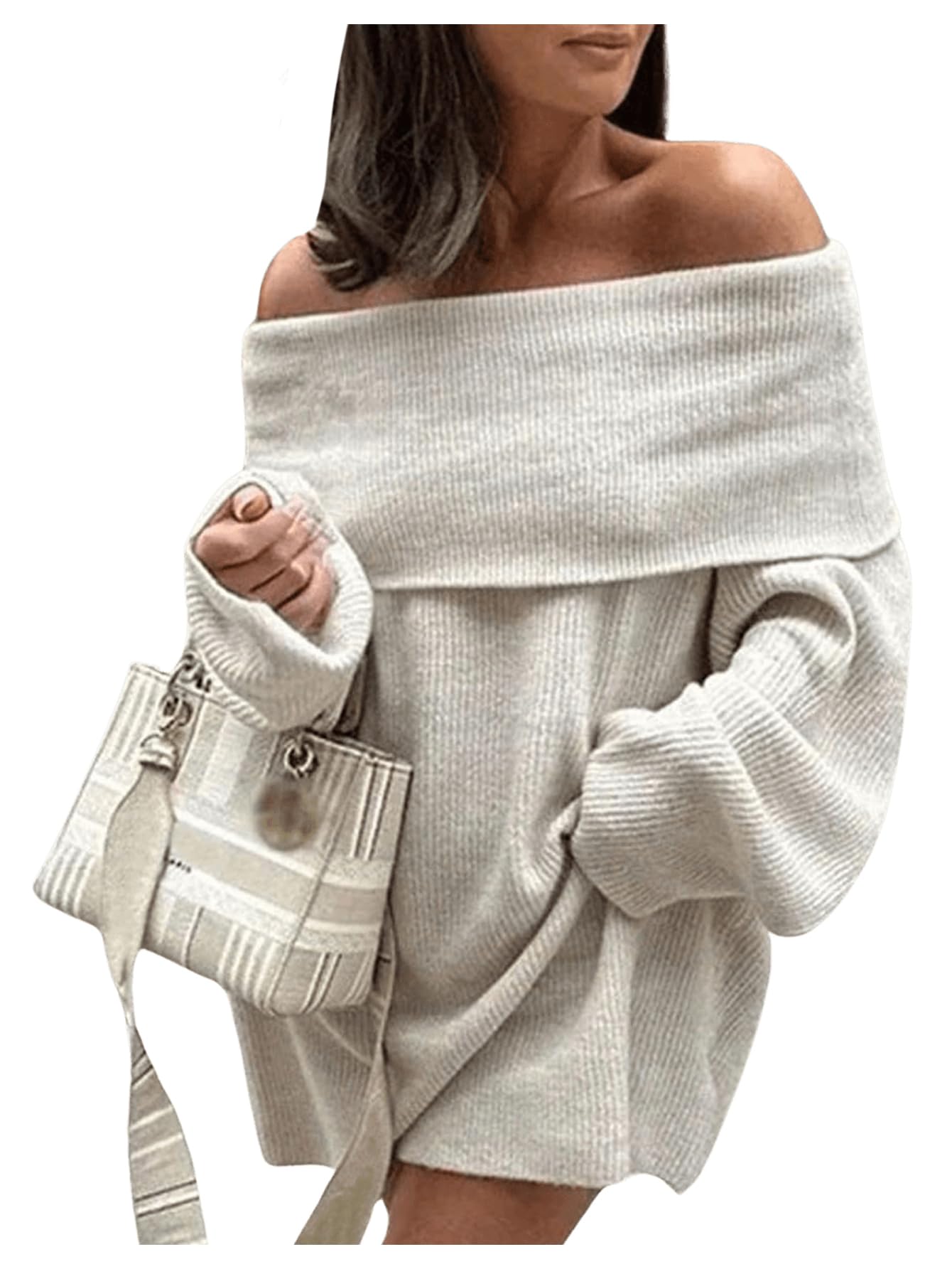 SOLY HUX Womens Off The Shoulder Sweater Dress Long Sleeve Knit Loose Mini Dresses