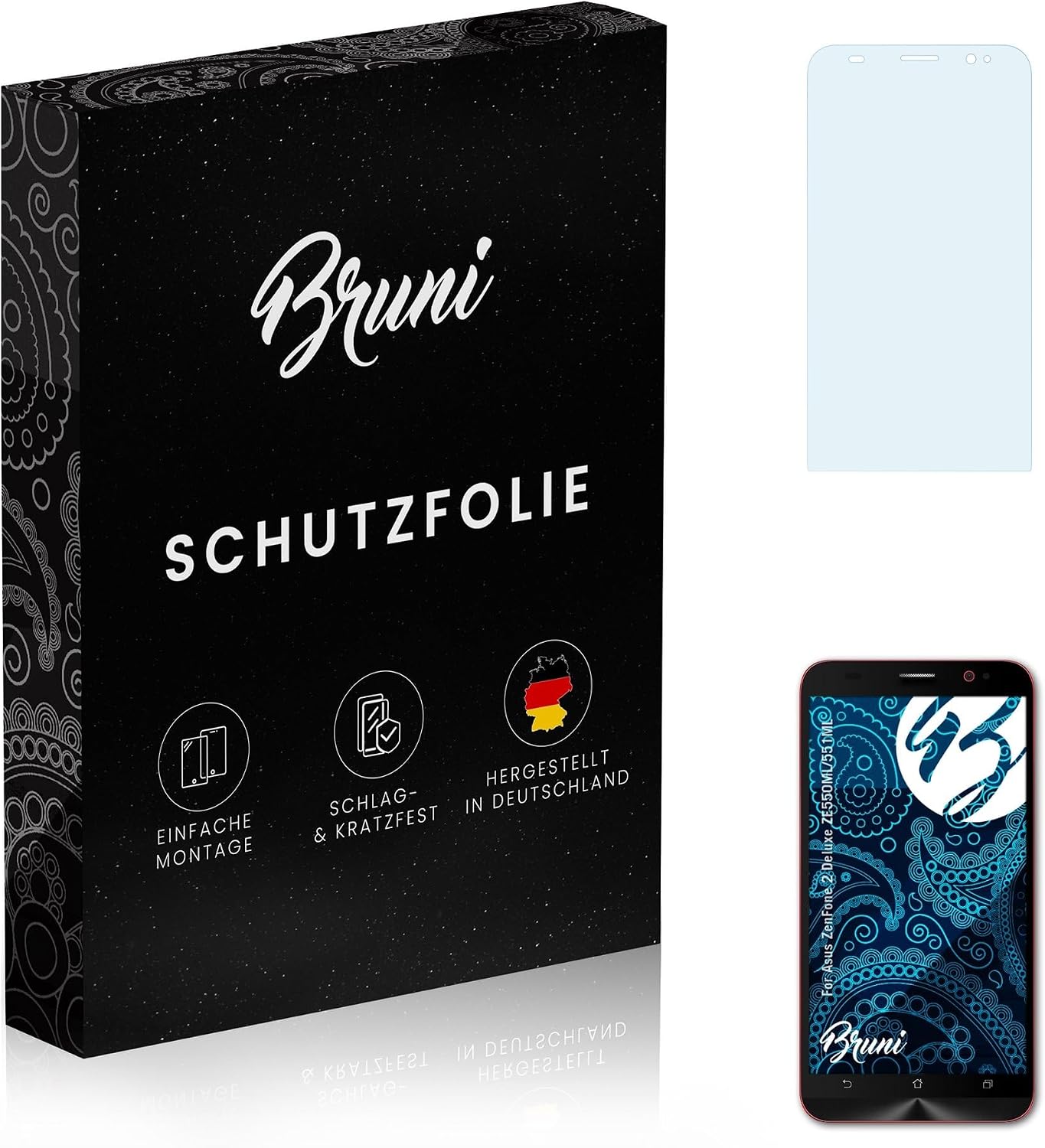 Bruni Screen Protector compatible with Asus ZenFone 2 Deluxe ZE550ML/551ML Protector Film, crystal clear Protective Film (2X)