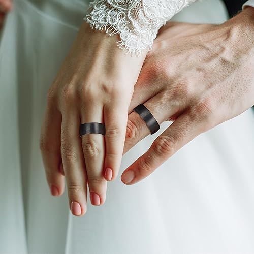 Miniatura 4 de Anillos de tungsteno para hombre y mujer de 8 mm, negro y plateado, de moda, para promesa, compromiso o boda, con carburo, agujero interior,