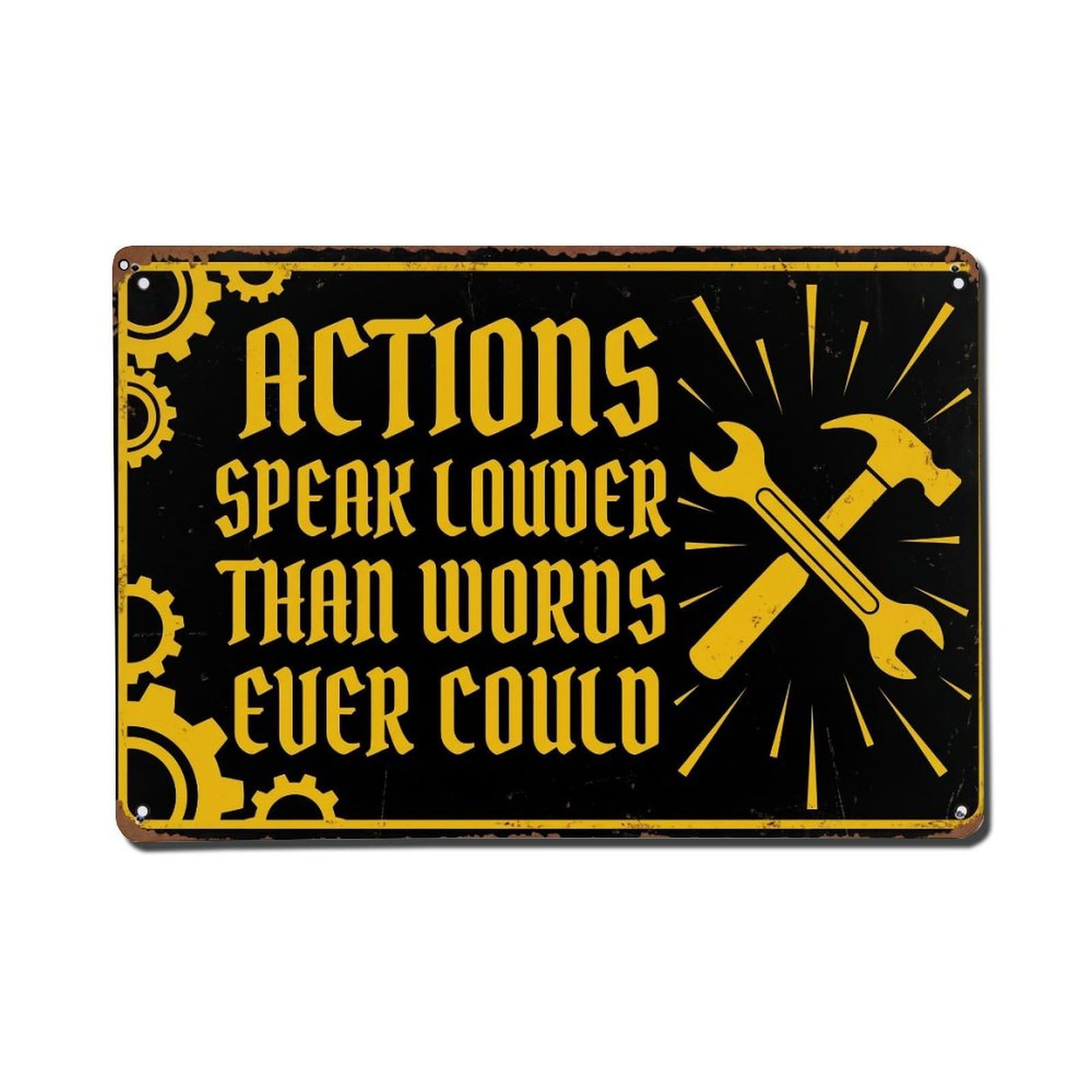 Actions Speak Louder Words Retro Motivational Slogans 1 Metal Tin Sign Plaque Wall Decor for Cafe, Club Bar, Office, Home Garden Metal Poster 8x12Inch