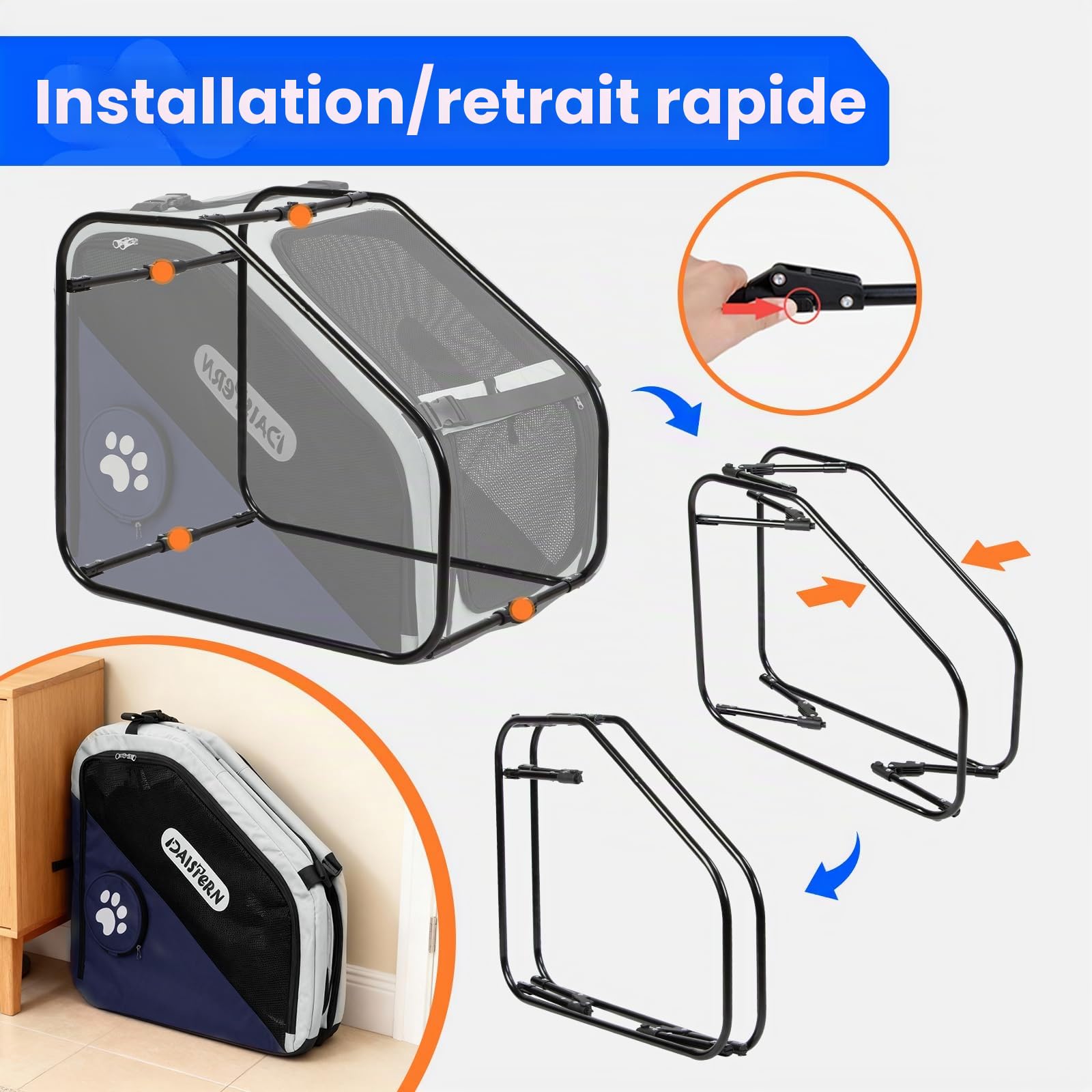 Cage de Transport Chien Pliable pour Voiture, Caisse de Voyage Souple pour Petits et Moyens Chiens, Cadre Métal Robuste, Fenêtres Maille Respirantes, Pliage Rapide, Bleu