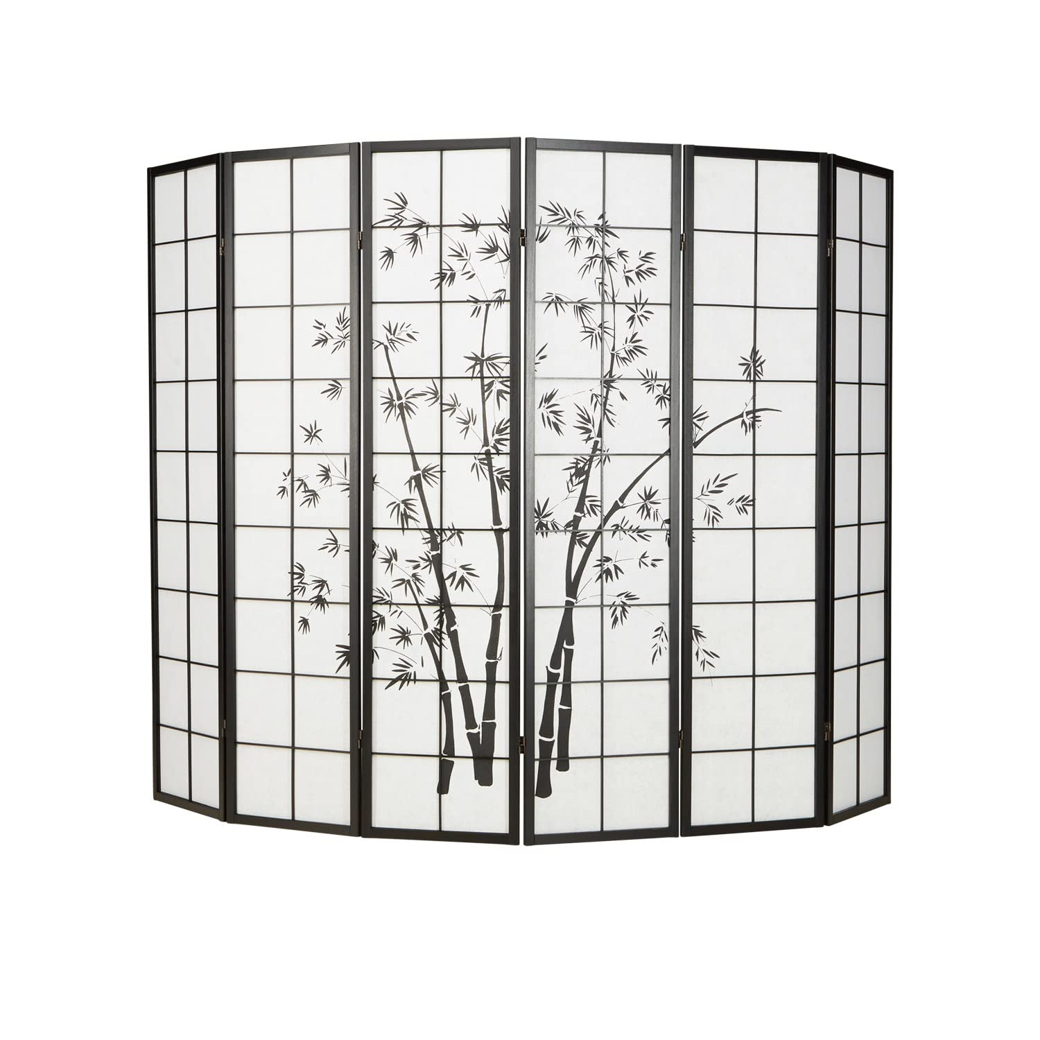 Paravent 5 Panneaux Pliable Style Shoji – Bois Noir Avec Fleurs De Cerisier, 179x220 Cm, Pour Séparation De Pièce