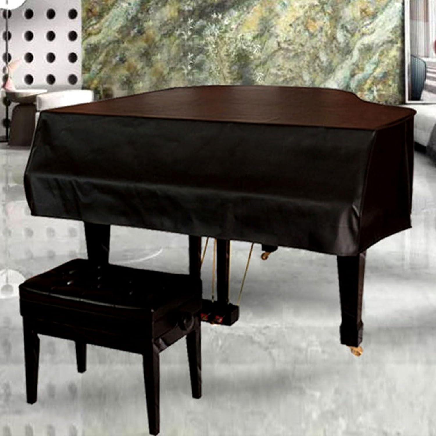 Copertura per Pianoforte A Coda in Pelle di qualità, Copertura Completa per Pianoforte con Copertura per Sgabello, Copertura per Pianoforte A Coda Antipolvere, Nera, B, 200cm/79