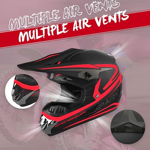 Miniatura 9 de Casco de motocross para adultos jóvenes, motocross, anticolisión, de cara completa, aprobado por DOT, BMX, descenso, todoterreno, casco de bicicleta