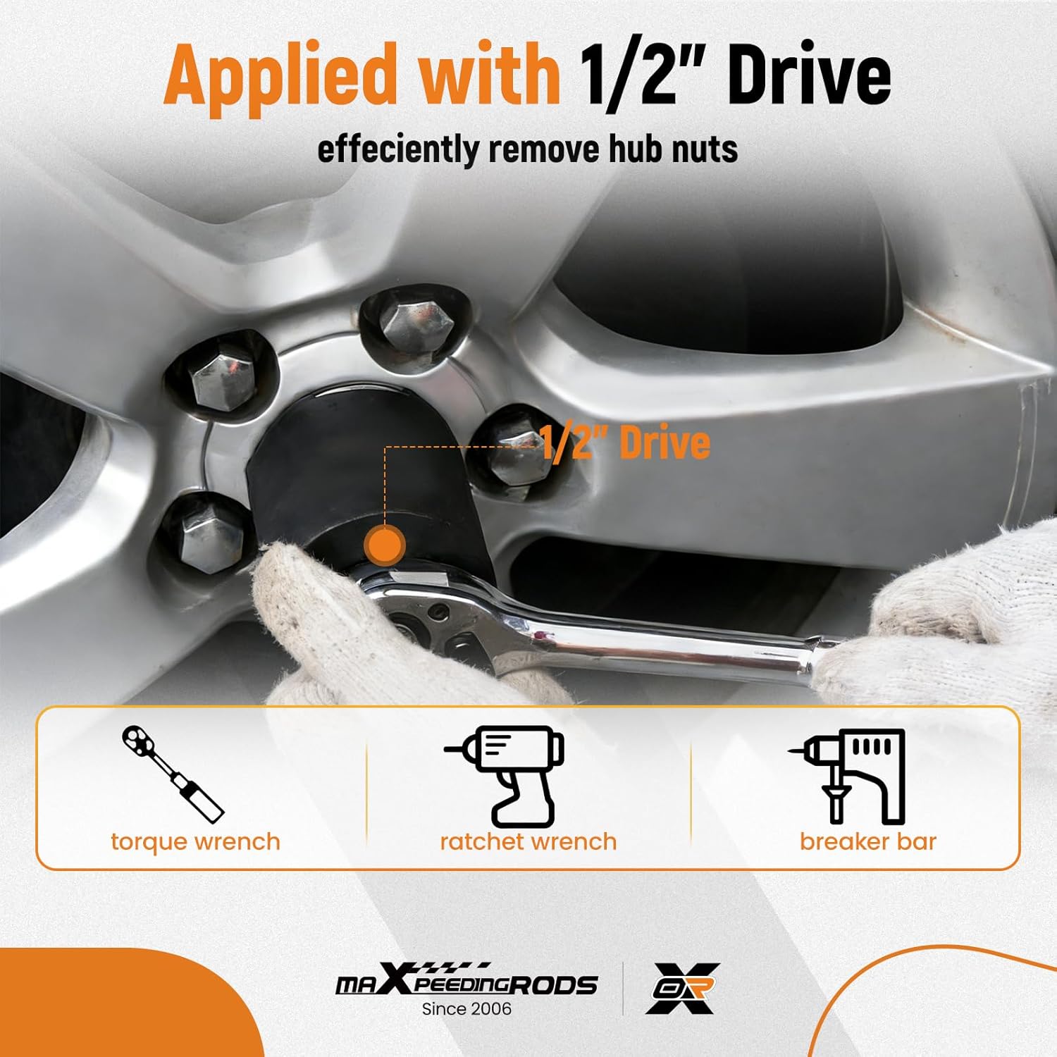 maXpeedingrods 6 Pcs Spindle Nut Socket Tool Kit, Axle Lock Nut Socket Set 1/2" Drive Wheel Hub Nut Remover Installer Fit for Ford Toyota Dodge GMC Chevrolet 4WD Vehicles