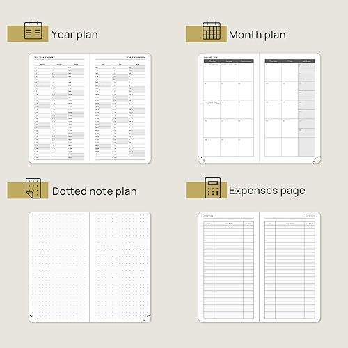 Miniatura 3 de POPRUN Calendario de bolsillo 2024 semanal y mensual para bolso de 3.5 x 6.5 pulgadas, agenda pequeña de tapa dura 2024 con cierre elástico, soporte