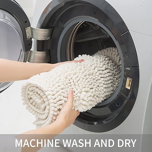 Miniatura 6 de TENGTENGLINK - Tapetes de felpilla gruesa y suave para baño, tapetes de ducha y puerta antideslizantes ultra absorbentes (blanco marfil, 24x36