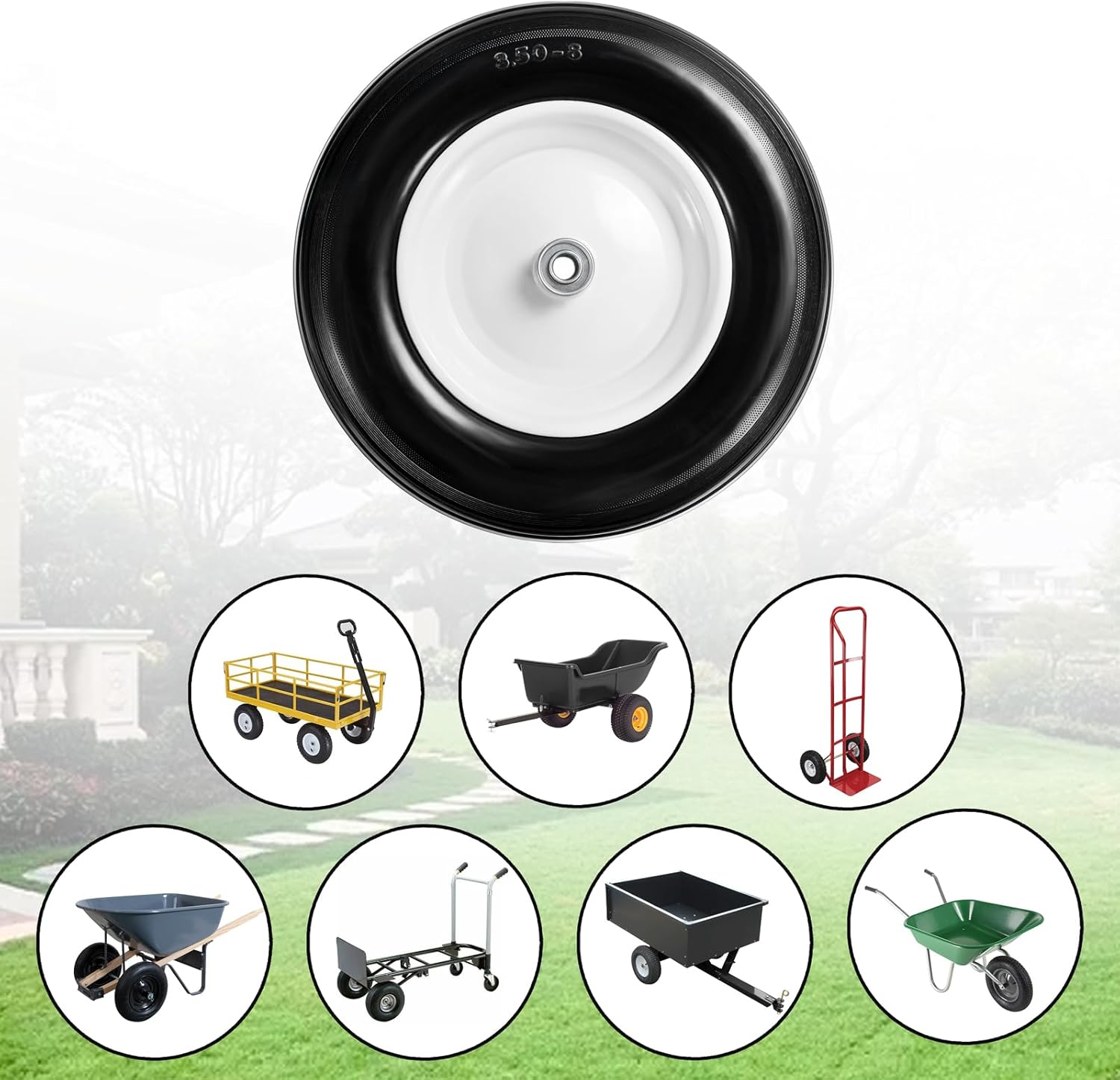 (2-Pack) Fits 4.80/4.00-8, 3.50/2.50-8, 4.00-6, 4.00-8 Wheelbarrow Wheels,14.5" Wheelbarrow Flat Free Tire, with 3/4" & 5/8" Bearing,3" Hub for Garden Cart Trolley Wagon Lawn Mower