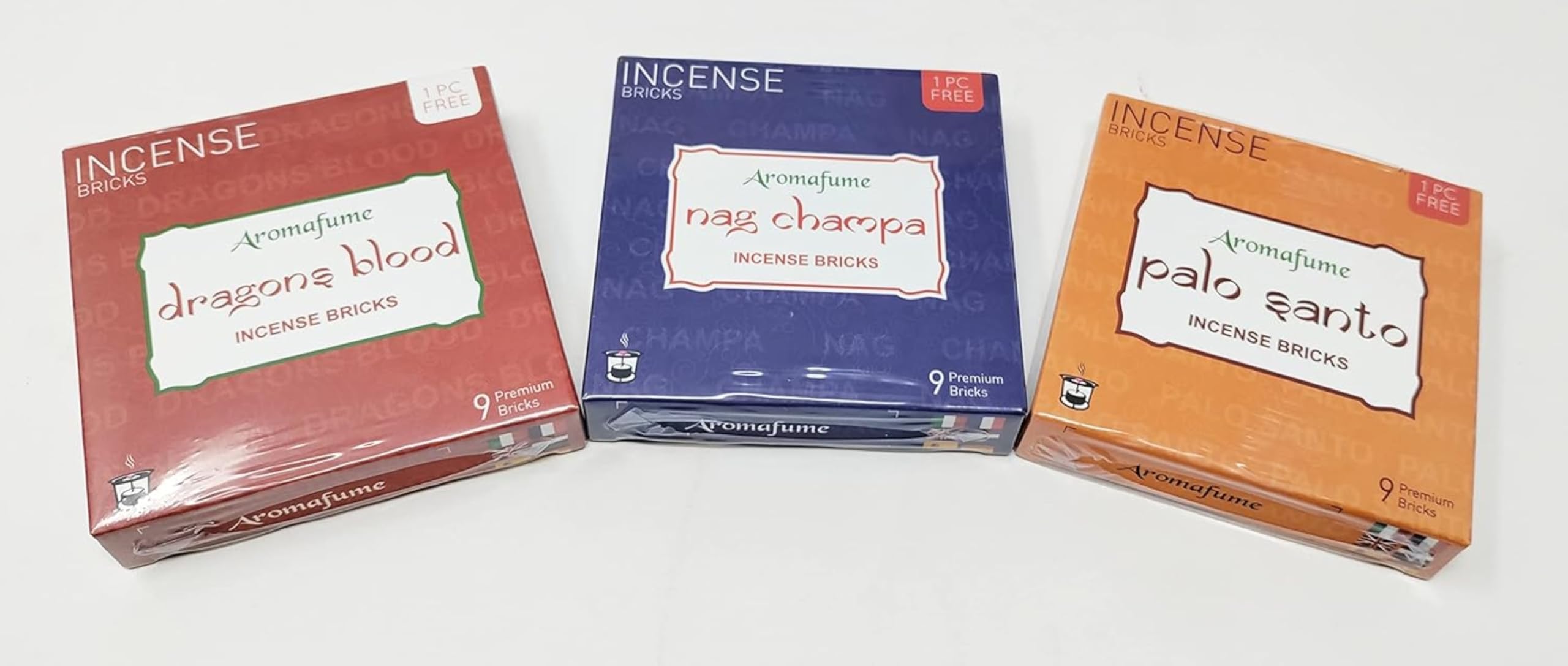 Aromafume Incense Bricks (3 Trays x 9 Pieces Each) 1 Tray each of Palo Santo, Nag Champa, Dragons Blood
