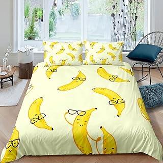 Erosebridal Banana Comforter Cover,Fruit Theme Bedding Set Kids Girls Women Tropical Plant Duvet Cover Funny Cartoon Style Bedspread Cover with Zipper Closure Full Size Yellow