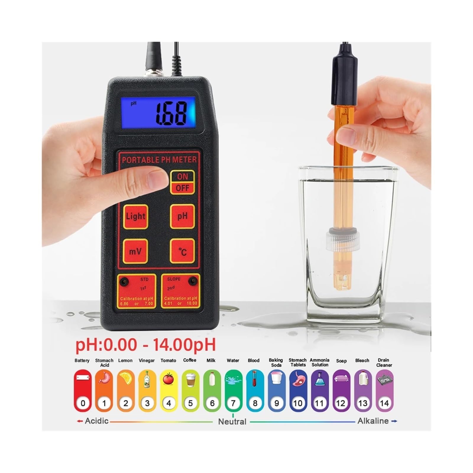 Kit de análisis de suelo, Medidor de pH, ORP y temperatura de alta precisión, sensor de prueba MV portátil, monitor for acuario y piscina, probador de calidad del agua, bolígrafo de agua