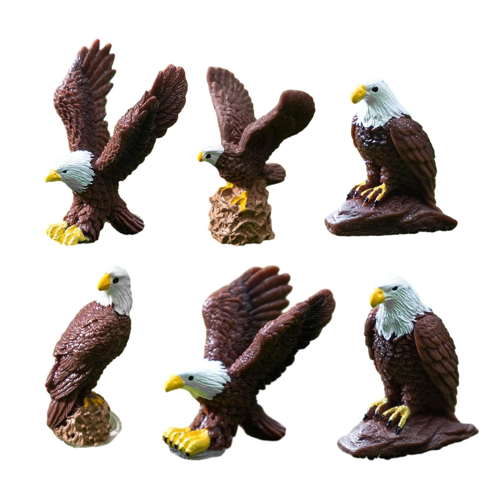 Glifora 6Pcs Mini Bald Eagle Ornaments - Resin Tiny Eagle Figurines, Miniature Bald Eagle Figures, Collectable Accessories for Fairy Garden and DIY Micro-Landscape