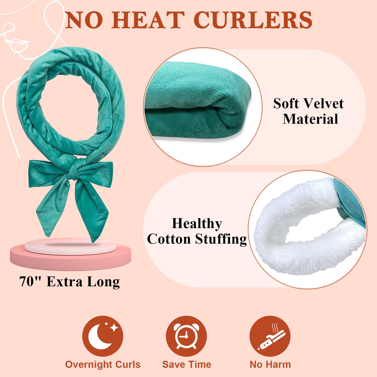 weiwei Heatless Curlers Headband, Heatless Overnight Curls Hair Curlers No Heat, 70" Soft No Heat Hair Curlers - Image 3