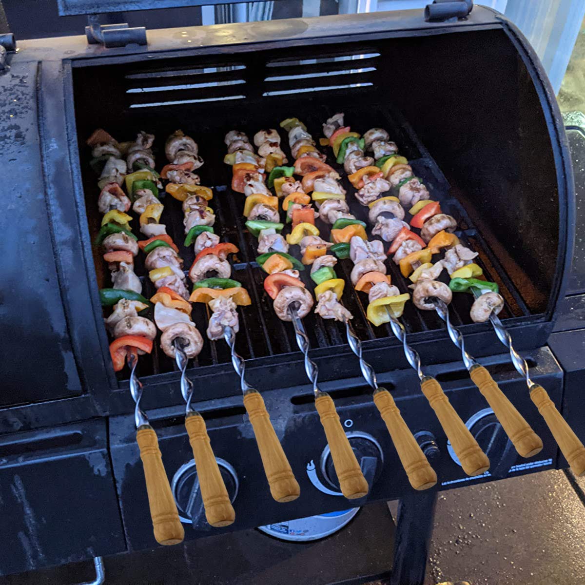 12 szaszłyków kebabowych, 60 cm, szpikulce do grilla, ze stali nierdzewnej, wytrzymałe, duże, szerokie, wielokrotnego użytku, z antypoślizgowym drewnianym uchwytem, idealne do szaszłyków,