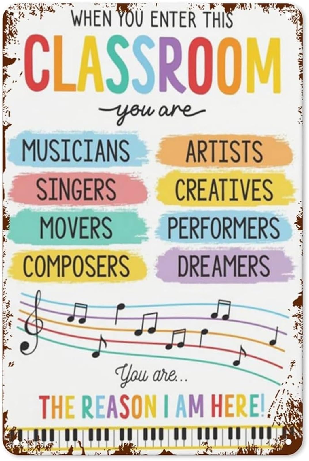 ZDVHOMCB Elementary Music Room Rules Sign Vintage Educational Tin Plaque for School Classroom Teacher Appreciation Gift 8 X 12 in