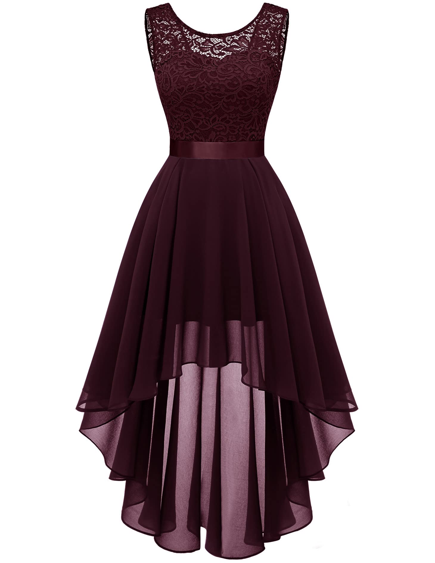 Berylove Vestido de Encaje para Mujer Elegante Vokuhila Vestido de cóctel Sin Mangas Vestido de Noche Vestido de Gasa para Dama de Honor